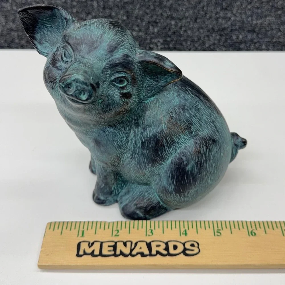 Vintage Style Verdigris Faux Bronze Pig Figurines Set‎ of 2 Farmhouse Decor Teal